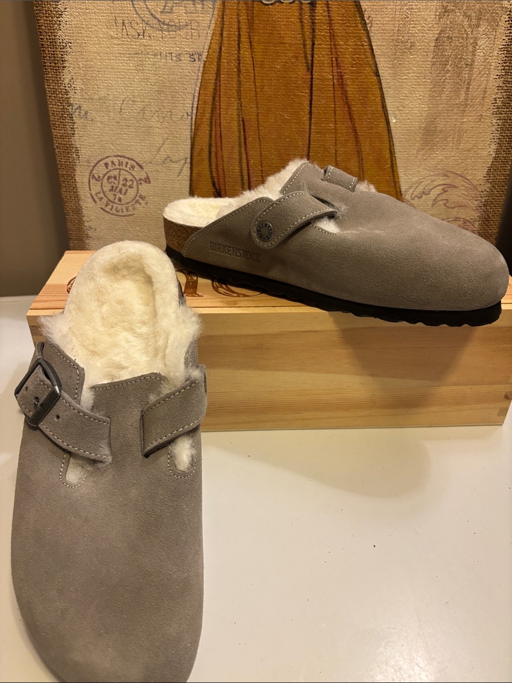 Birkenstock Grey Suede Shearling Lined Clog